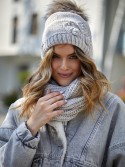 Beaded hat with a neck warmer for winter, beige C50 - Online store - Boutique